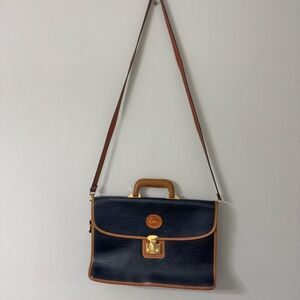 Dooney & Bourke Vintage All Weather Leather Black & Tan Briefcase Messenger Bag
